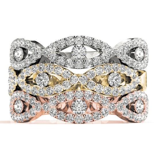 Stackables 1/2 Eternity Tri-Tone Gold Micro-Pave Infinity 3-Band Set Selectables-Wedding and Anniversary Bands-Fire & Brilliance ®