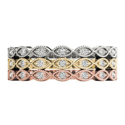 Stackables 1/2 Eternity Tri-Tone Gold Petite Marquise Milgrain Set 3-Band Set Selectables-Wedding and Anniversary Bands-Fire & Brilliance ®