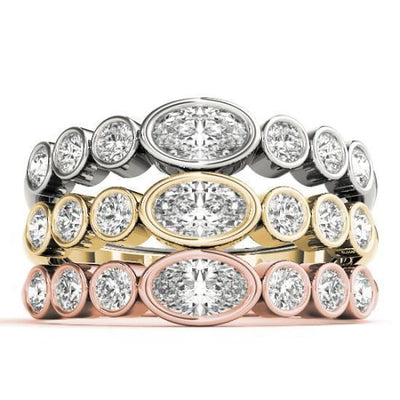 Stackables 1/2 Eternity Tri-Tone Gold Round & Oval Full Bezel 3-Band Set Selectables-Wedding and Anniversary Bands-Fire & Brilliance ®