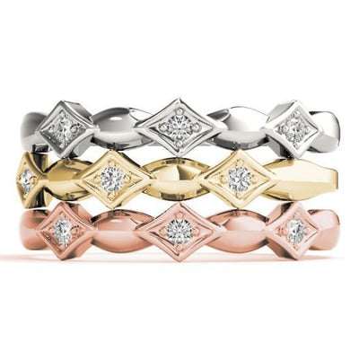 Stackables 1/2 Eternity Tri-Tone Gold Simple 3-Band Set Selectables-Wedding and Anniversary Bands-Fire & Brilliance ®