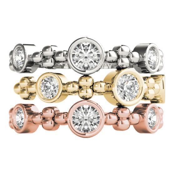 Stackables 1/2 Eternity Tri-Tone Gold Three Round Bezel-Set Diamonds 3-Band Set Selectables-Wedding and Anniversary Bands-Fire & Brilliance ®
