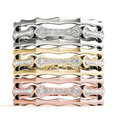 Stackables 1/2 Eternity Tri-Tone Gold Triple Band Pinpoint Set Diamonds 3-Band Set Selectables-Wedding and Anniversary Bands-Fire & Brilliance ®