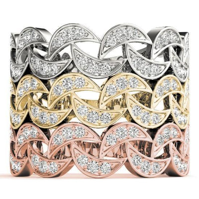 Stackables 3/4 Eternity Crescent Tri-Tone Gold Half Moon 3-Band Set Selectables-Wedding and Anniversary Bands-Fire & Brilliance ®