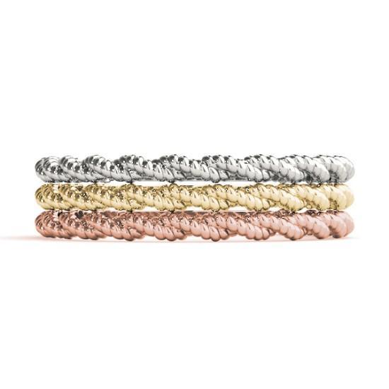 Stackables 3/4 Eternity Tri-Tone Gold Beaded Rope 3-Band Set Selectables-Wedding and Anniversary Bands-Fire & Brilliance ®