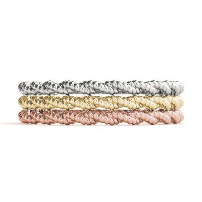 Stackables 3/4 Eternity Tri-Tone Gold Beaded Rope 3-Band Set Selectables-Wedding and Anniversary Bands-Fire & Brilliance ®