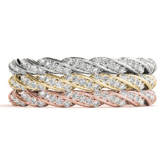 Stackables 3/4 Eternity Tri-Tone Gold Diamond Accent Rope 3-Band Set Selectables-Wedding and Anniversary Bands-Fire & Brilliance ®