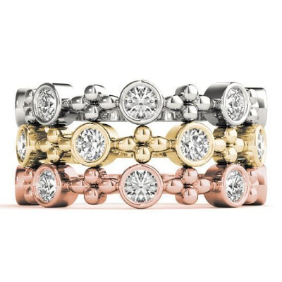 Stackables 3/4 Eternity Tri-Tone Gold Full Bezel Diamond and Clover Beads 3-Band Set Selectables-Wedding and Anniversary Bands-Fire & Brilliance ®