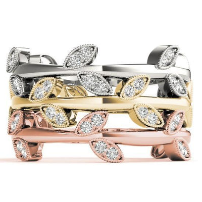 Stackables 3/4 Eternity Tri-Tone Gold Nature-Inspired Bezel-Set Diamonds 3-Band Set Selectables-Wedding and Anniversary Bands-Fire & Brilliance ®