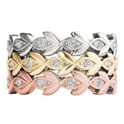 Stackables 3/4 Eternity Tri-Tone Gold Tulip 3-Band Set Selectables-Wedding and Anniversary Bands-Fire & Brilliance ®