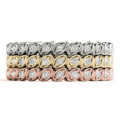Stackables 3/4 Eternity Tri-Tone Gold Vertical Lean Marquise Bezel 3-Band Set Selectables-Wedding and Anniversary Bands-Fire & Brilliance ®