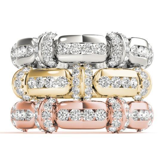Stackables Full Eternity Tri-Tone Gold Channel & Bead Set 3-Band Set Selectables-Wedding and Anniversary Bands-Fire & Brilliance ®