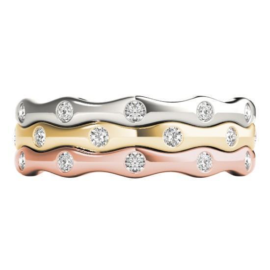 Stackables Full Eternity Tri-Tone Gold Gypsy-Set Diamonds 3-Band Set Selectables-Wedding and Anniversary Bands-Fire & Brilliance ®