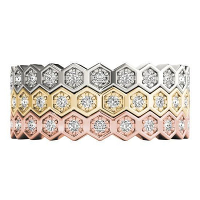 Stackables Full Eternity Tri-Tone Gold Honeycomb 3-Band Set Selectables-Wedding and Anniversary Bands-Fire & Brilliance ®
