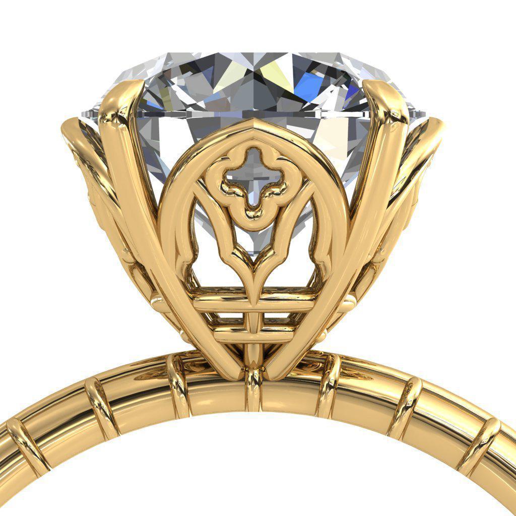 Stained Glass Round Moissanite Royal Engagement Ring-Custom-Made Jewelry-Fire & Brilliance ®