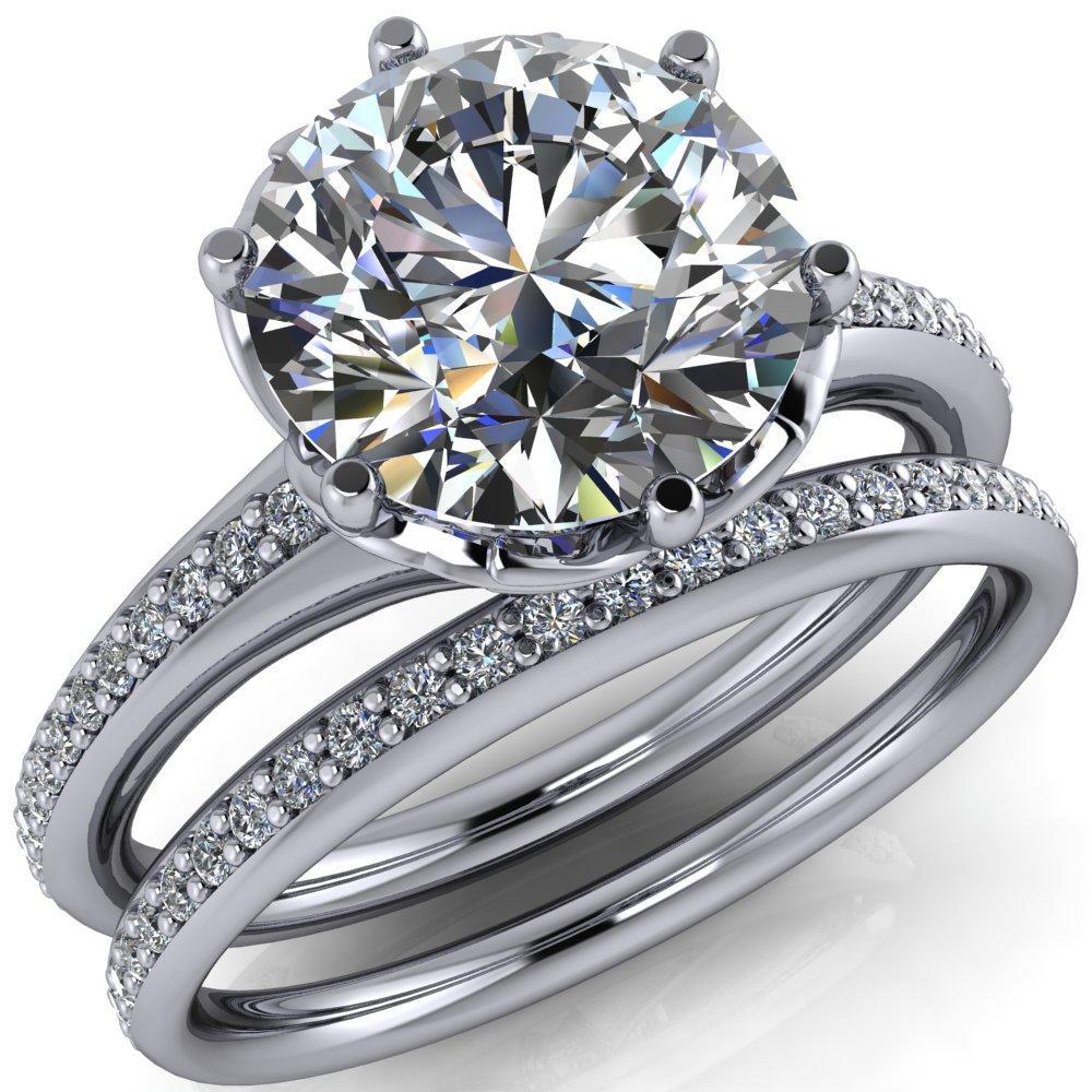 Stephanie Round Moissanite Filigree Design Basket & Diamond Shoulders Ring-Custom-Made Jewelry-Fire & Brilliance ®