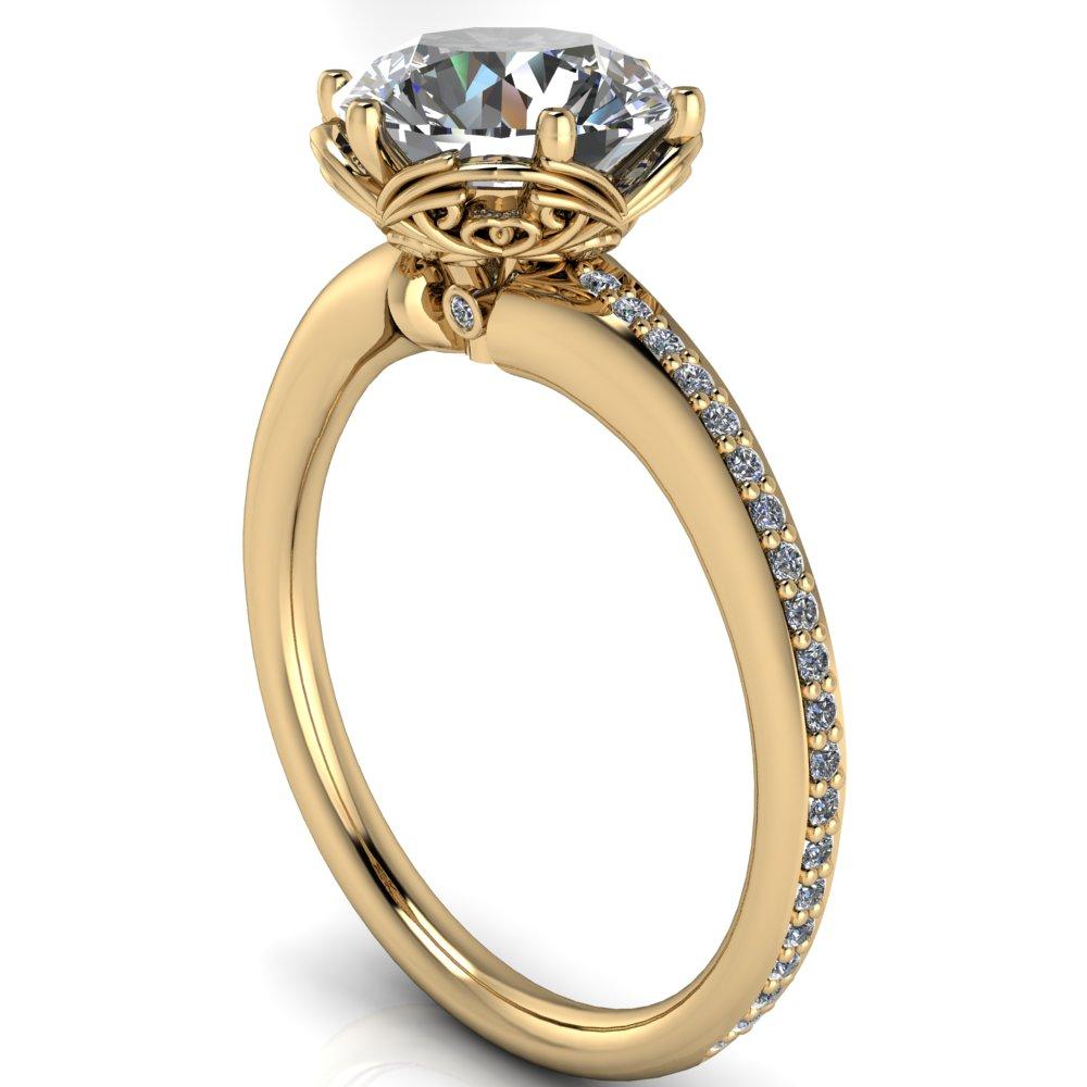 Stephanie Round Moissanite Filigree Design Basket & Diamond Shoulders Ring-Custom-Made Jewelry-Fire & Brilliance ®