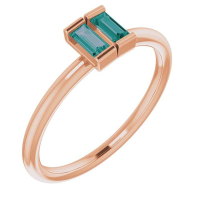 Straight Baguette Two Gemstone Bezel Ring-FIRE & BRILLIANCE