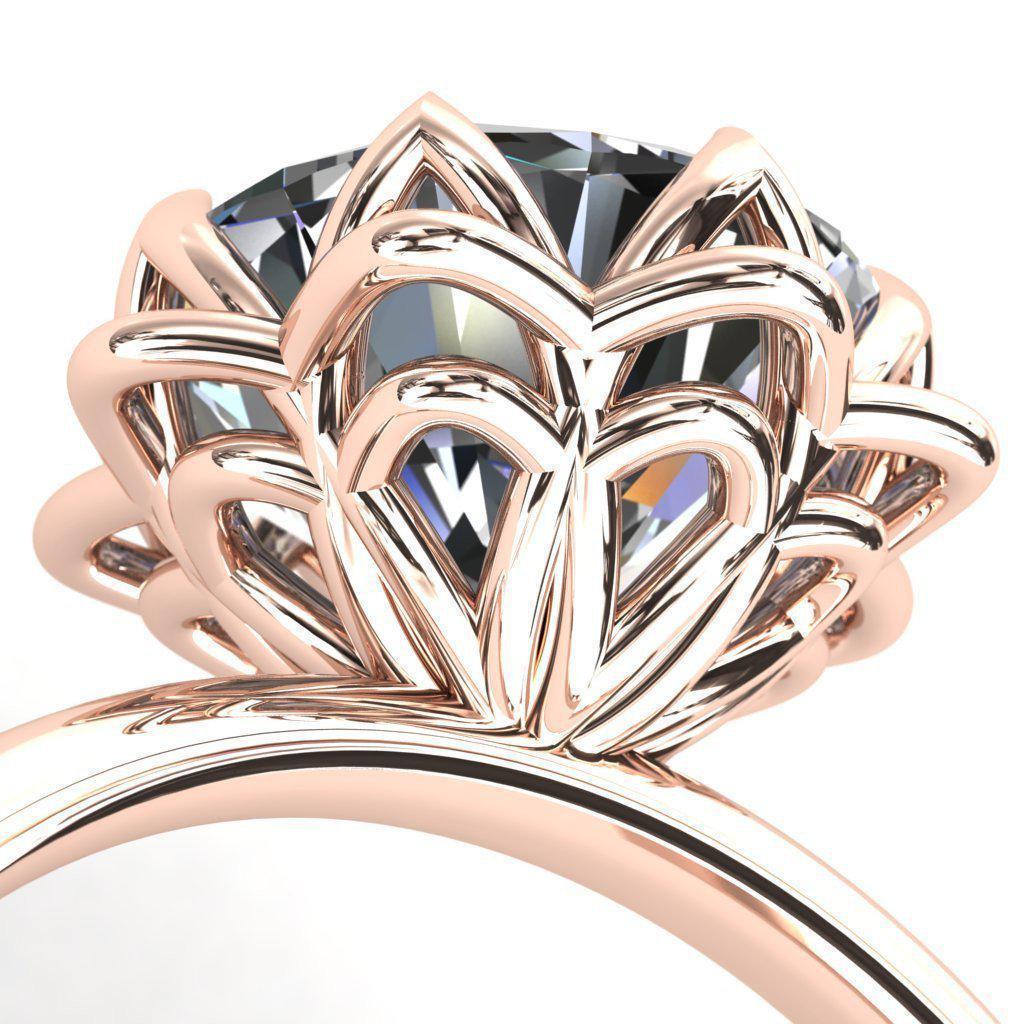Sunflower Round Center Stone Engagement Ring 14K Rose Gold