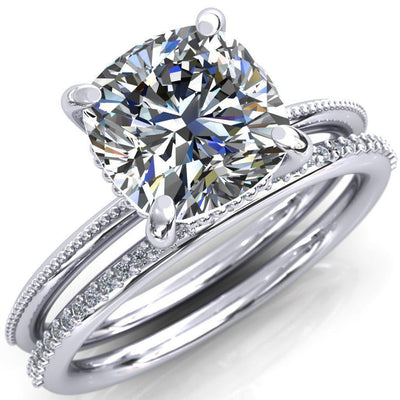 Sunny Day Cushion Moissanite Simple Flower With Rainbow Engagement Ring-Custom-Made Jewelry-Fire & Brilliance ®