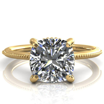 Sunny Day Cushion Moissanite Simple Flower With Rainbow Engagement Ring-Custom-Made Jewelry-Fire & Brilliance ®