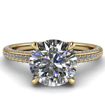 Suzanne Round Moissanite 4 Prong Basket Sides Accent Ring-Custom-Made Jewelry-Fire & Brilliance ®
