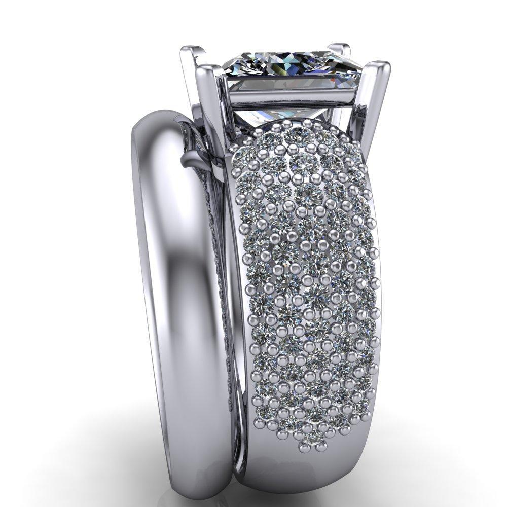 Tabitha Princess/Square Diamond Encrusted Thick Band 4 Prong Cathedral Ring-Custom-Made Jewelry-Fire & Brilliance ®