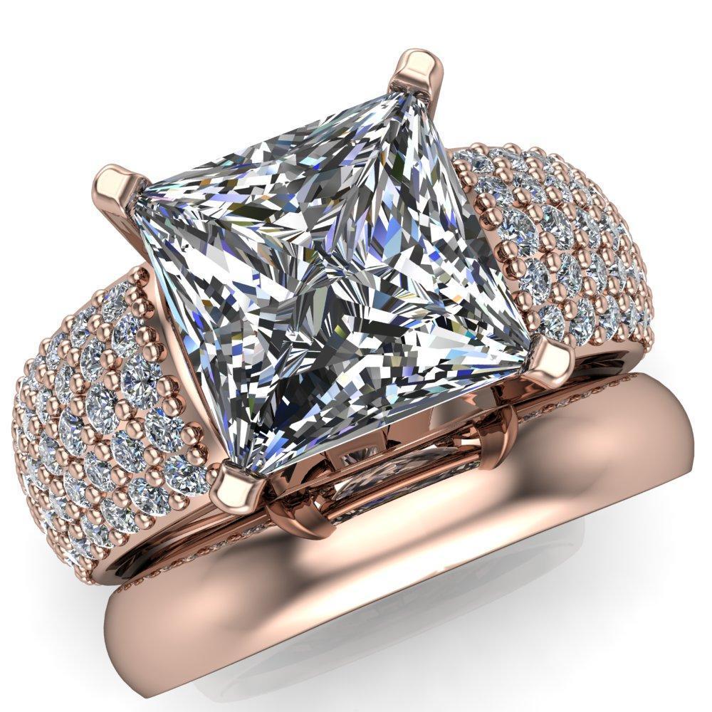 Tabitha Princess/Square Diamond Encrusted Thick Band 4 Prong Cathedral Ring-Custom-Made Jewelry-Fire & Brilliance ®