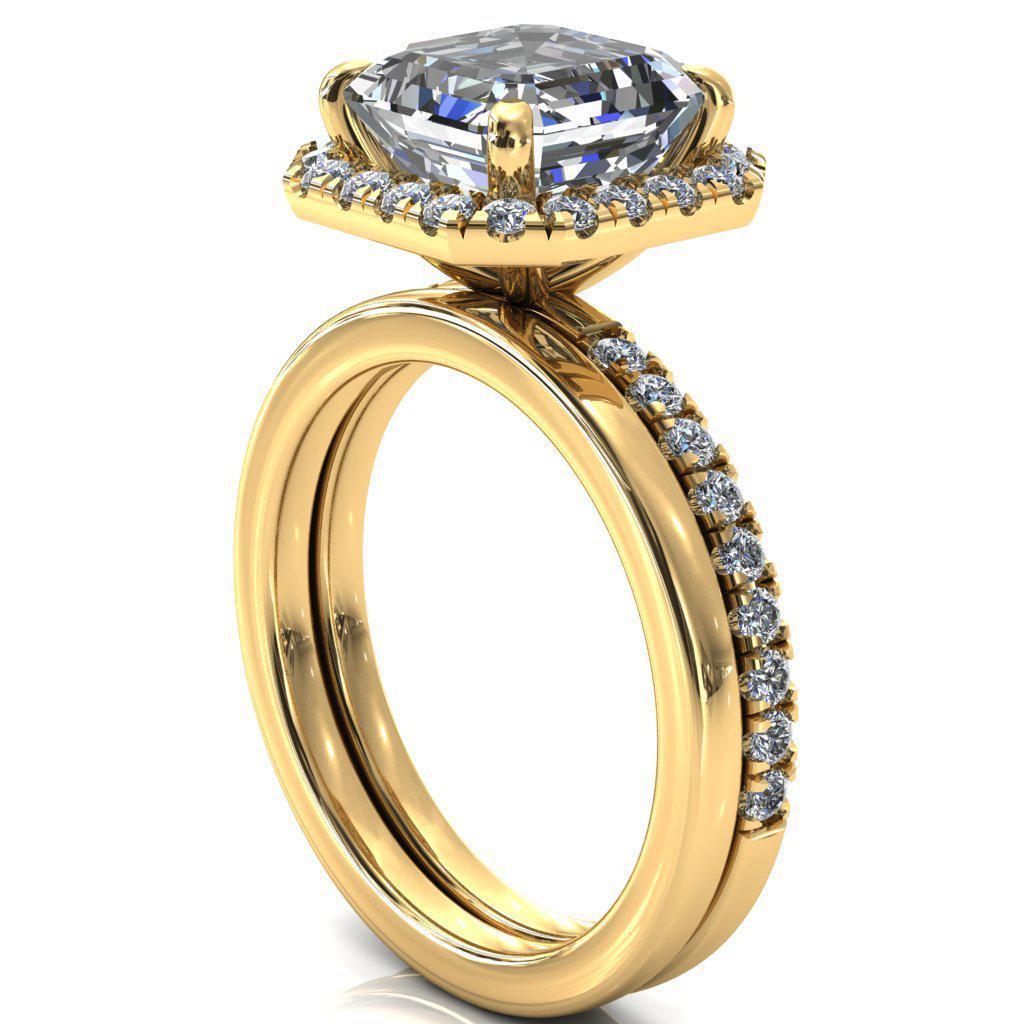 Talia Asscher Moissanite 4 Prong Halo 3/4 Micropave Ring-FIRE & BRILLIANCE