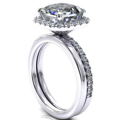 Talia Asscher Moissanite 4 Prong Halo 3/4 Micropave Ring-FIRE & BRILLIANCE