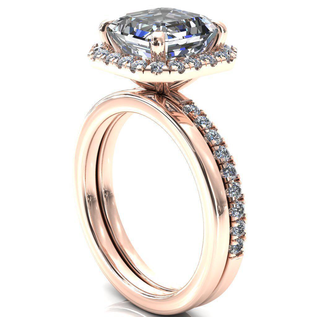 Talia Asscher Moissanite 4 Prong Halo 3/4 Micropave Ring-FIRE & BRILLIANCE