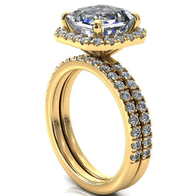 Talia Asscher Moissanite 4 Prong Halo 3/4 Micropave Ring-FIRE & BRILLIANCE