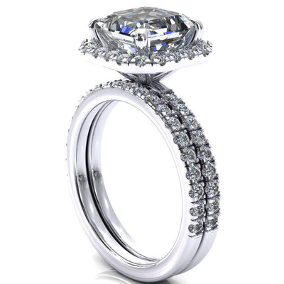 Talia Asscher Moissanite 4 Prong Halo 3/4 Micropave Ring-FIRE & BRILLIANCE