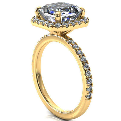 Talia Asscher Moissanite 4 Prong Halo 3/4 Micropave Ring-FIRE & BRILLIANCE