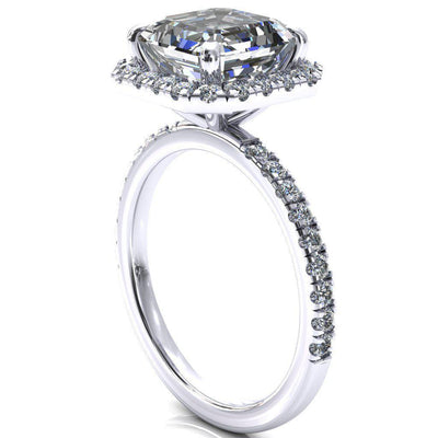 Talia Asscher Moissanite 4 Prong Halo 3/4 Micropave Ring-FIRE & BRILLIANCE