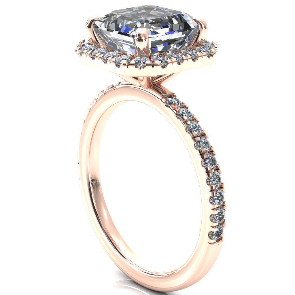 Talia Asscher Moissanite 4 Prong Halo 3/4 Micropave Ring-FIRE & BRILLIANCE