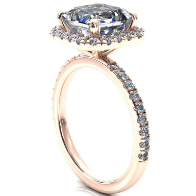 Talia Asscher Moissanite 4 Prong Halo 3/4 Micropave Ring-FIRE & BRILLIANCE