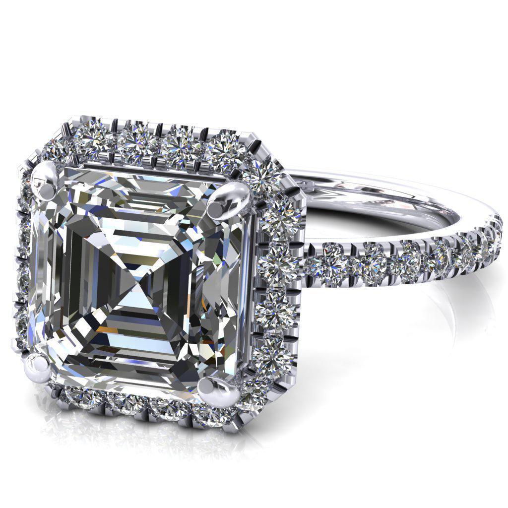 Talia Asscher Moissanite 4 Prong Halo 3/4 Micropave Ring-FIRE & BRILLIANCE