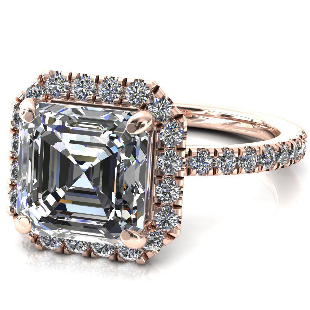 Talia Asscher Moissanite 4 Prong Halo 3/4 Micropave Ring-FIRE & BRILLIANCE