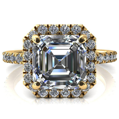 Talia Asscher Moissanite 4 Prong Halo 3/4 Micropave Ring-FIRE & BRILLIANCE