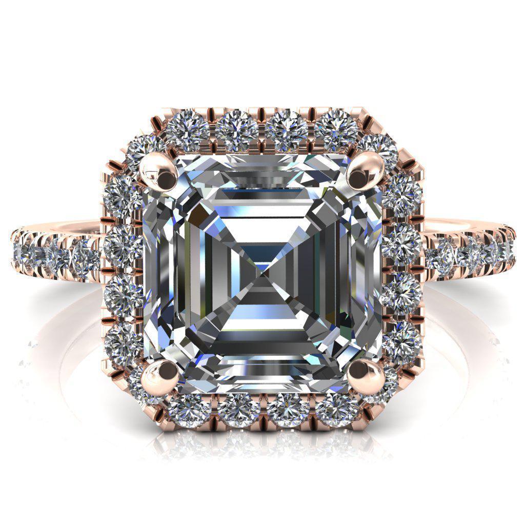 Talia Asscher Moissanite 4 Prong Halo 3/4 Micropave Ring-FIRE & BRILLIANCE