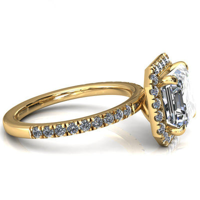 Talia Asscher Moissanite 4 Prong Halo 3/4 Micropave Ring-FIRE & BRILLIANCE