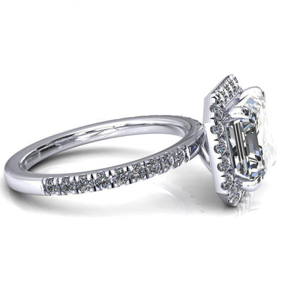 Talia Asscher Moissanite 4 Prong Halo 3/4 Micropave Ring-FIRE & BRILLIANCE