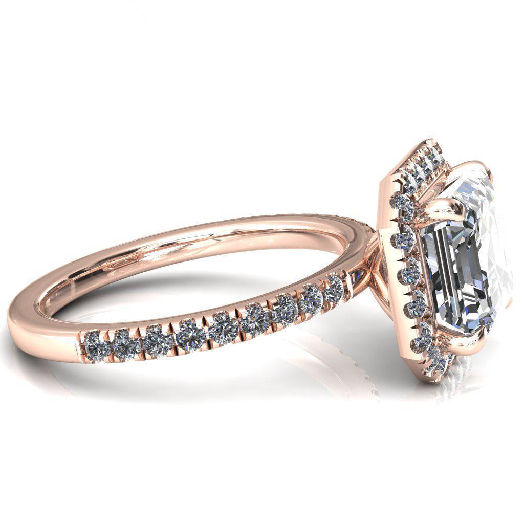 Talia Asscher Moissanite 4 Prong Halo 3/4 Micropave Ring-FIRE & BRILLIANCE