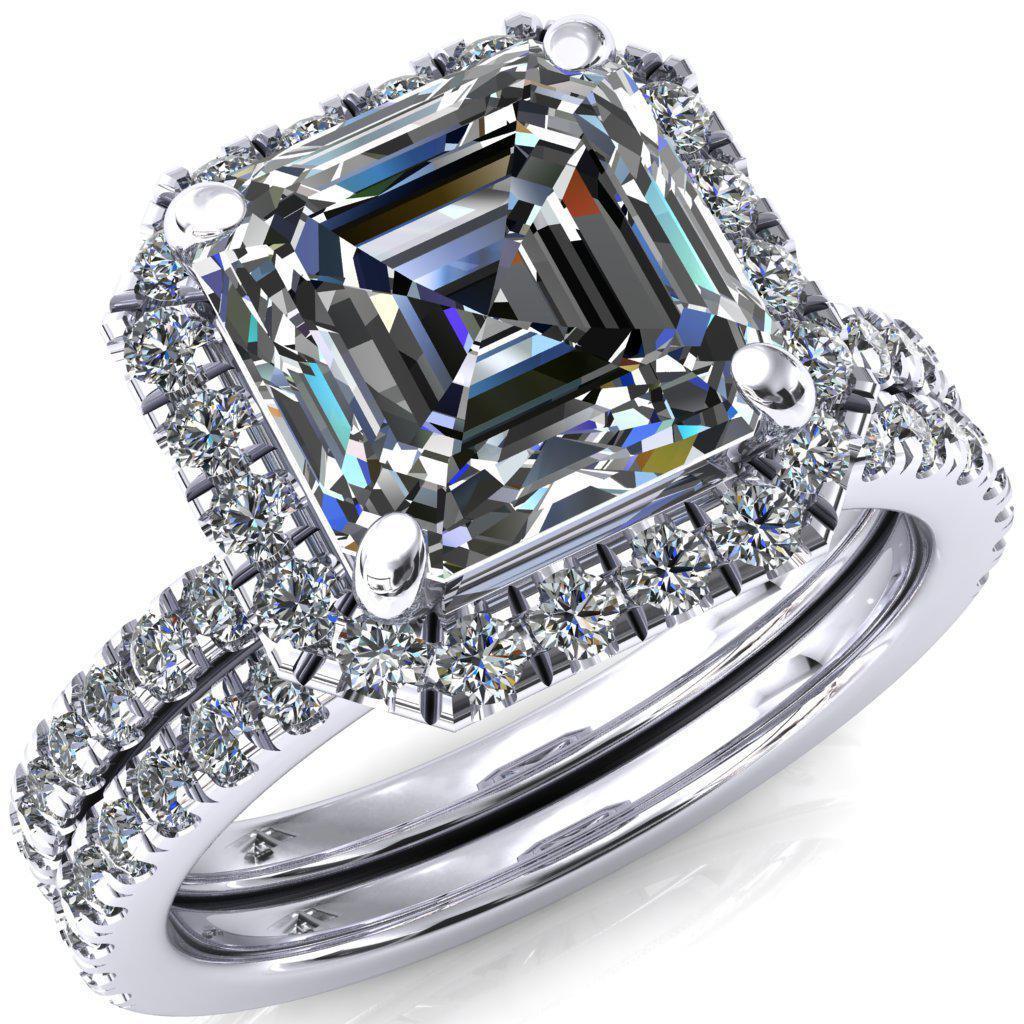 Talia Asscher Moissanite 4 Prong Halo 3/4 Micropave Ring-FIRE & BRILLIANCE