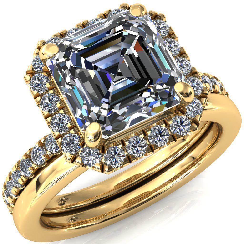 Talia Asscher Moissanite 4 Prong Halo 3/4 Micropave Ring-FIRE & BRILLIANCE