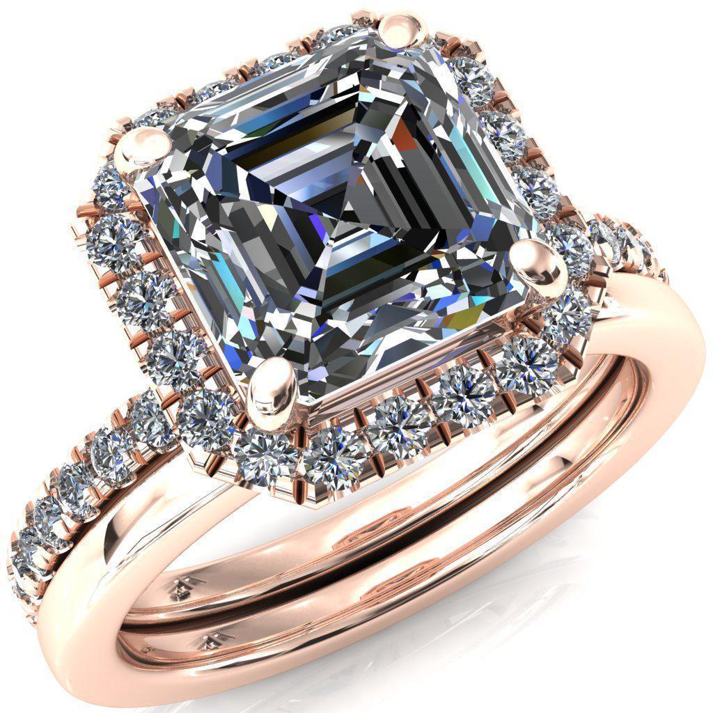 Talia Asscher Moissanite 4 Prong Halo 3/4 Micropave Ring-FIRE & BRILLIANCE