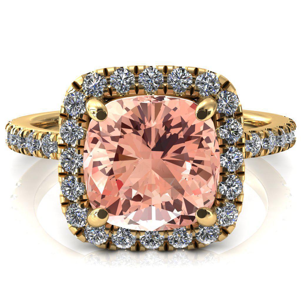 Talia Cushion Champagne Sapphire 4 Prong Halo 3/4 Micropave Engagement Ring-FIRE & BRILLIANCE