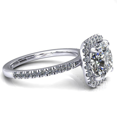 Talia Cushion Moissanite 4 Prong Halo 3/4 Micropave Ring-FIRE & BRILLIANCE