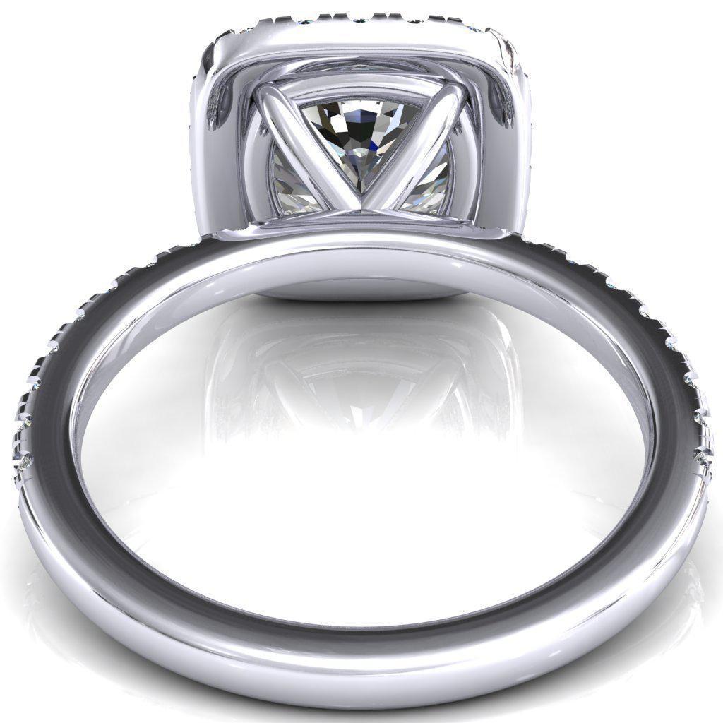 Talia Cushion Moissanite 4 Prong Halo 3/4 Micropave Ring-FIRE & BRILLIANCE