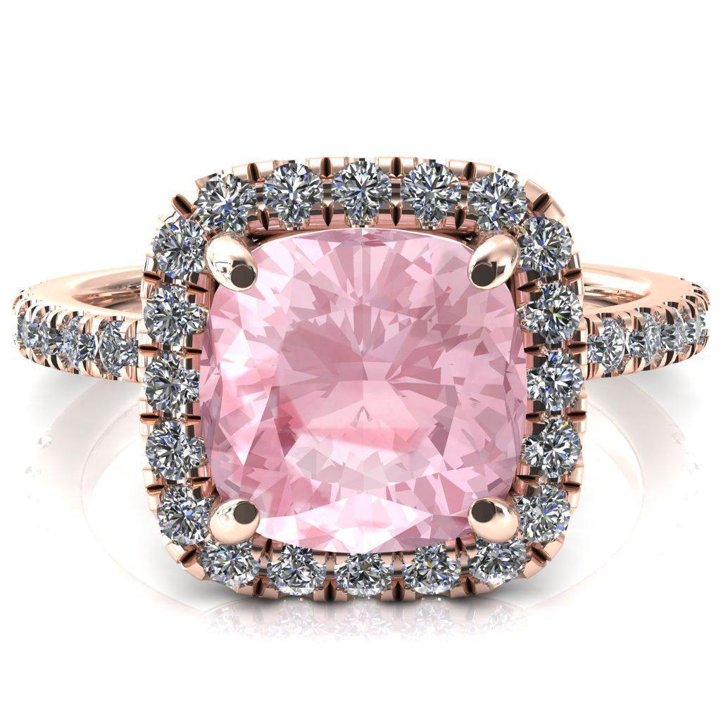 Talia Cushion Pink Sapphire 4 Prong Halo 3/4 Micropave Engagement Ring-FIRE & BRILLIANCE